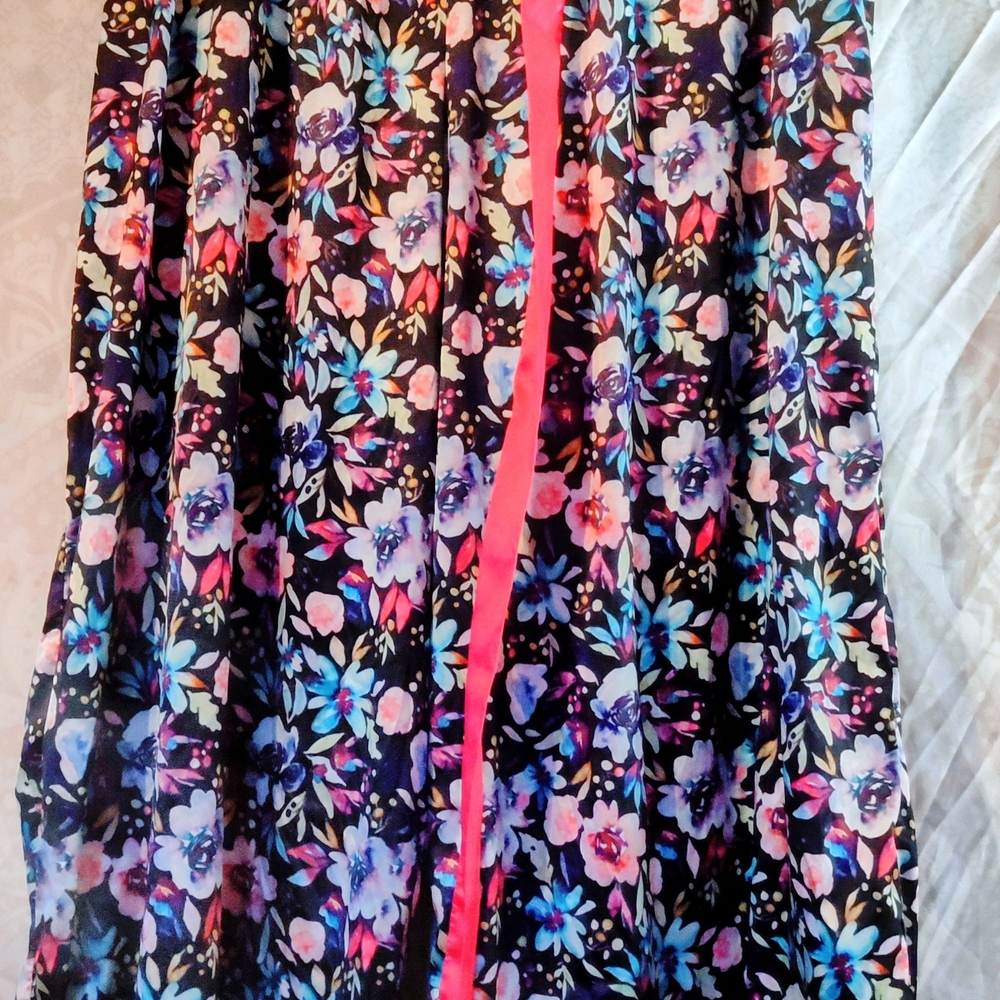 VENUS 3X Midnight Garden Silky Pajama Pants W/ Magenta Sash And Pockets